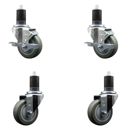 Service Caster 3.5'' Gray Poly Wheel Swivel 1-5/8'' Expanding Stem Caster Set 2 Brakes, 4PK SCC-EX20S3514-PPUB-2-TLB-2-158